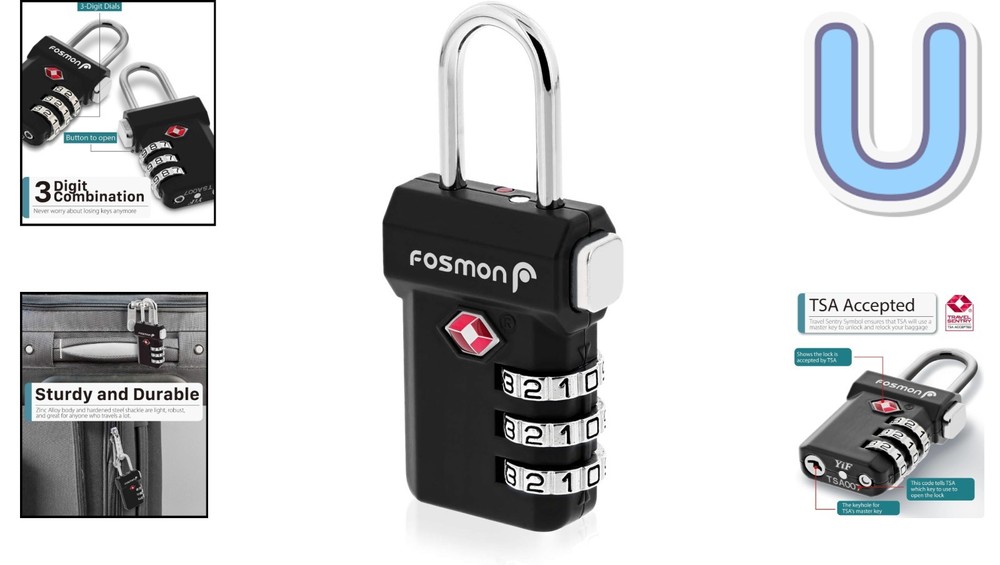 Multi-Purpose TSA Approved Lock - 3 Digit Resettable Combination Padlock
