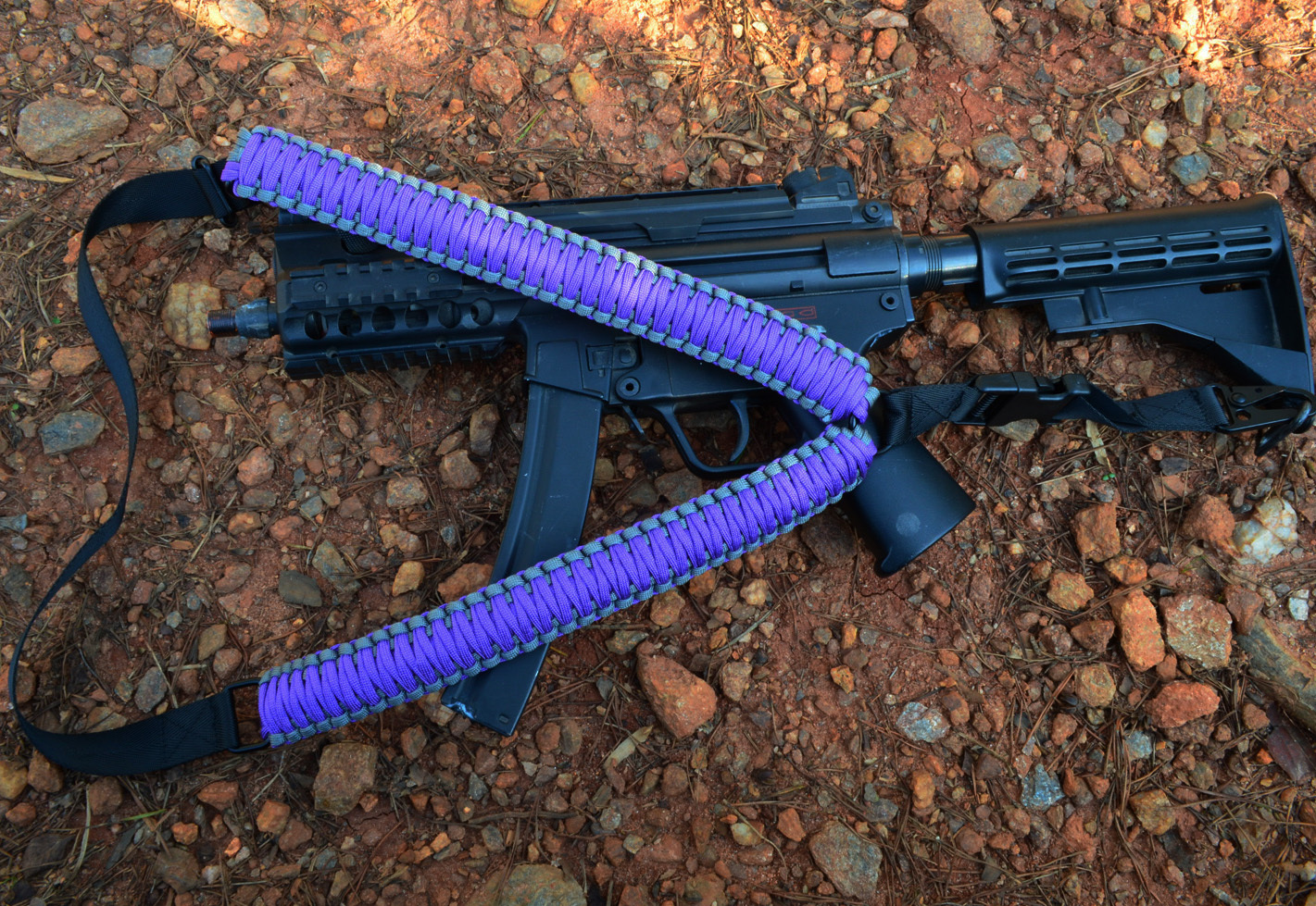 Tactical 550 Paracord Rifle Gun Sling Single Point Quick Detach PURPLE GRAY