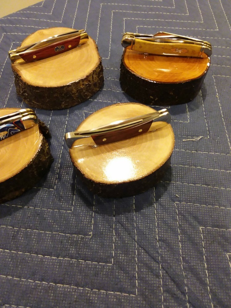 2-- KNIFE DISPLAY STANDS, SOLID PEAR WOOD