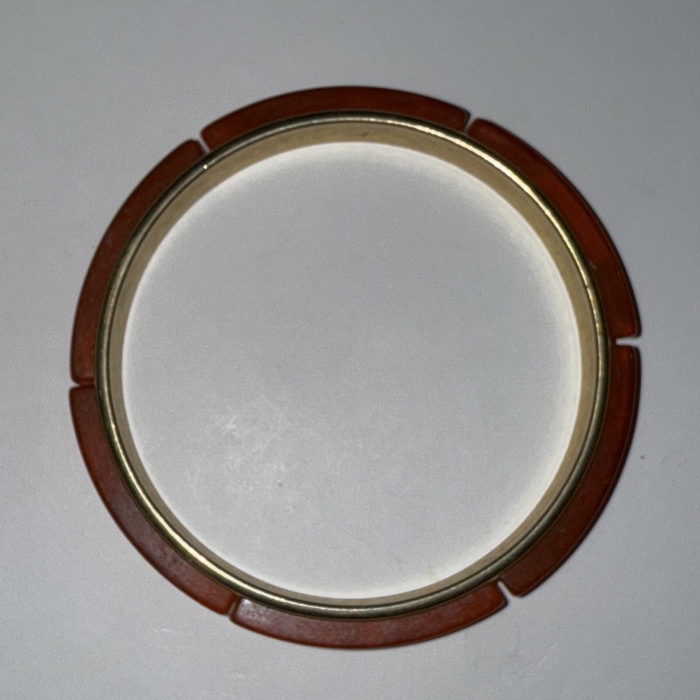Vintage Gold Tone With Orange Bakelite Inserts Bangle Bracelet