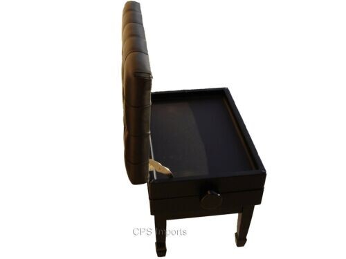 GENUINE LEATHER ADJUSTABLE PIANO BENCH/STOOL- EBONY SATIN OPENED ITEM