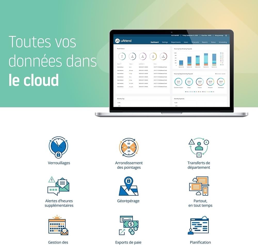 uAttend DR2500 Biometric Time Clock Facial Recognition RFID Temp Reader Cloud