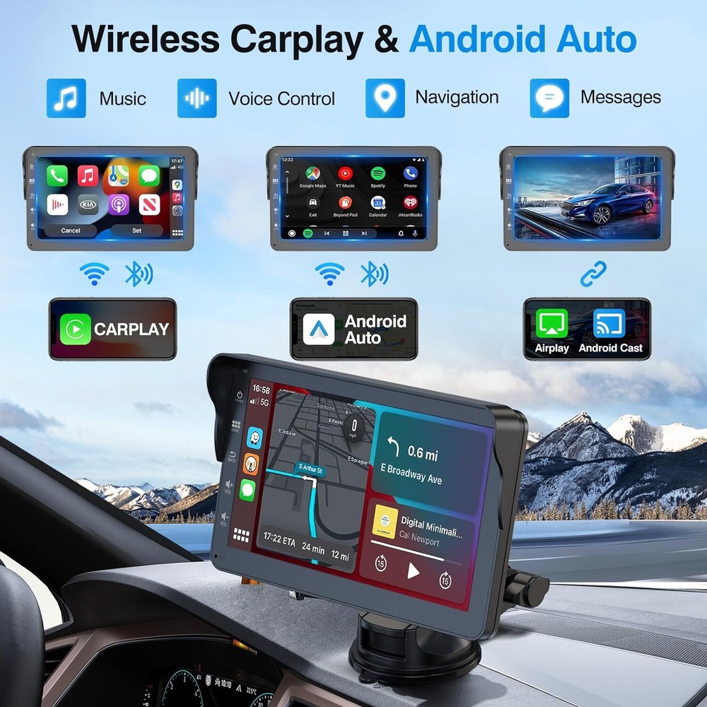 Portable 7" Touch Screen Wireless CarPlay A*pple Android FM/AM For Chrysler 300
