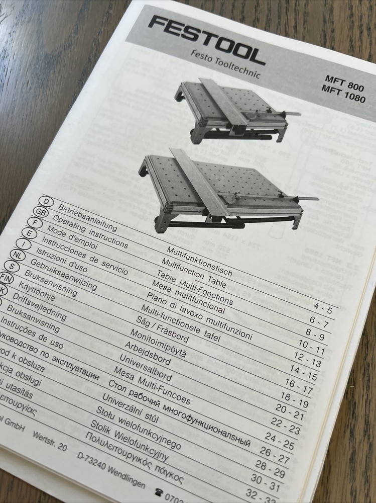 Festool MFT 1080 Multifunction Table Compact Size Collapsible Folding Work Bench