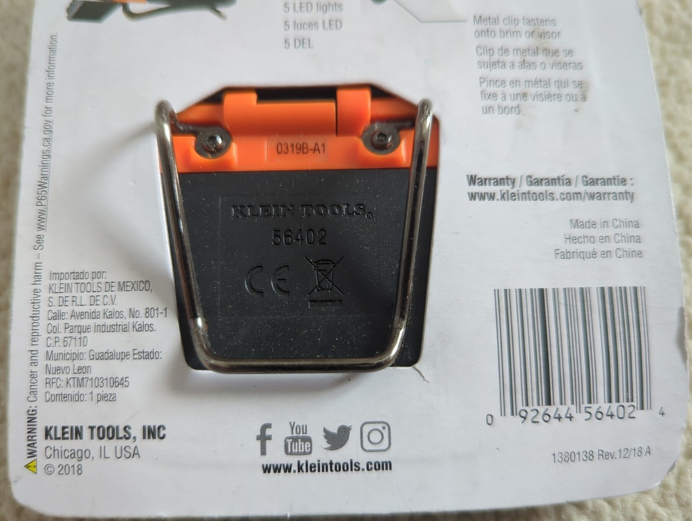 Klein Tools Cap Visor LED Light 56402 - New