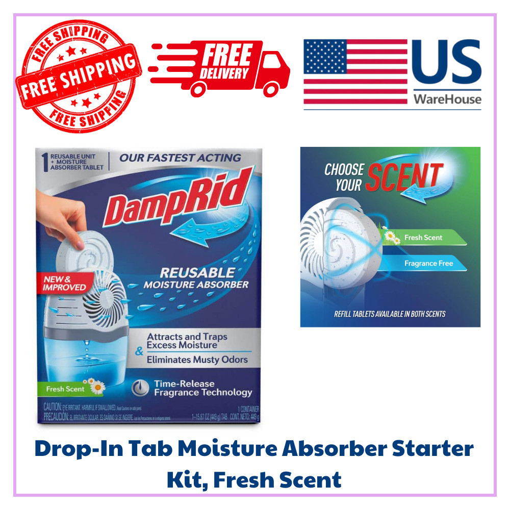 DampRid FG96FSSB Drop-In Tab Moisture Absorber Starter Kit, Fresh Scent