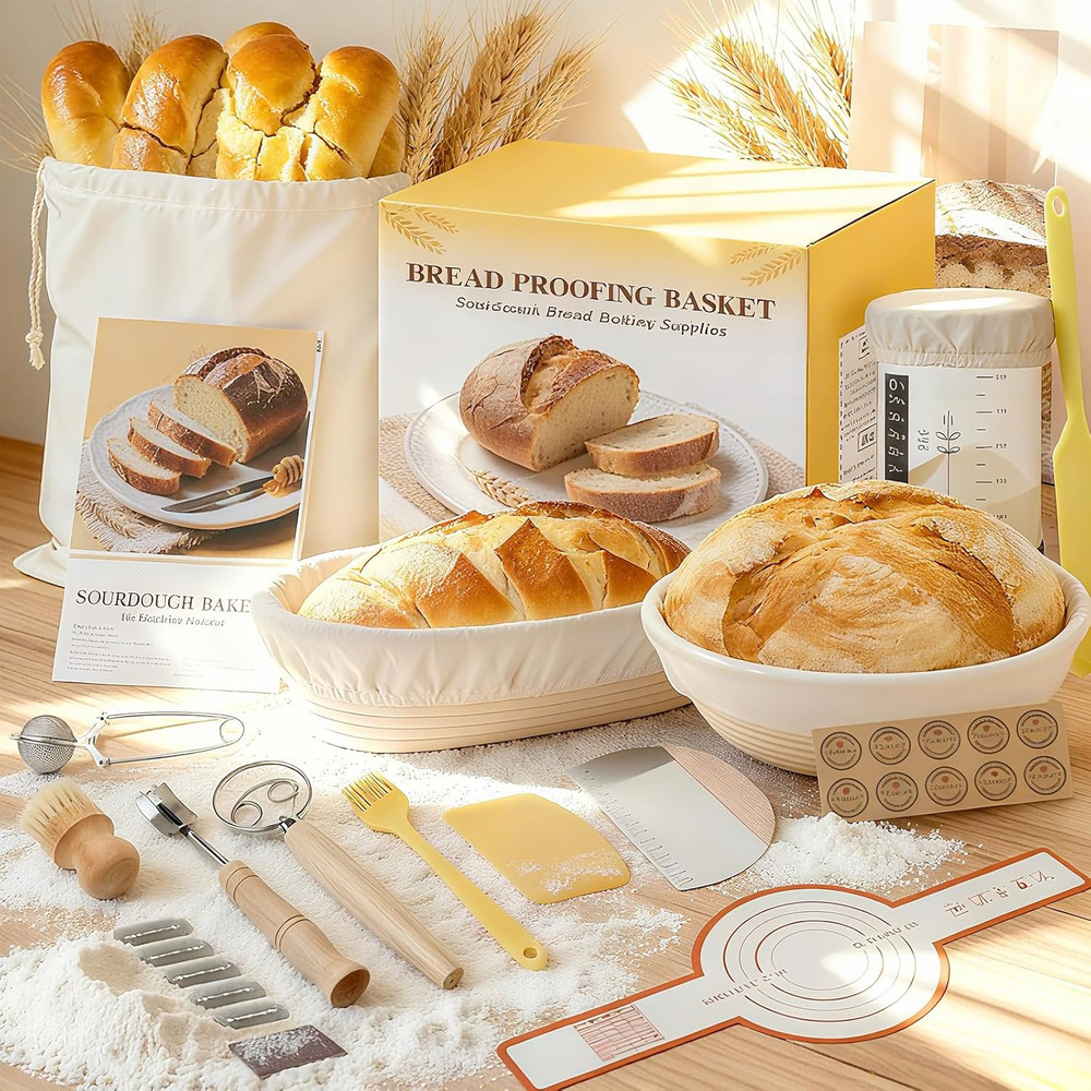 Complete Sourdough Starter Kit with Proofing Baskets and Baking Tools