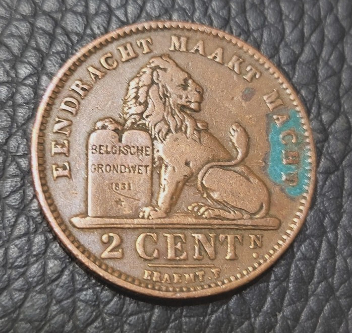 1911 Belgium 2 Centimes Coin