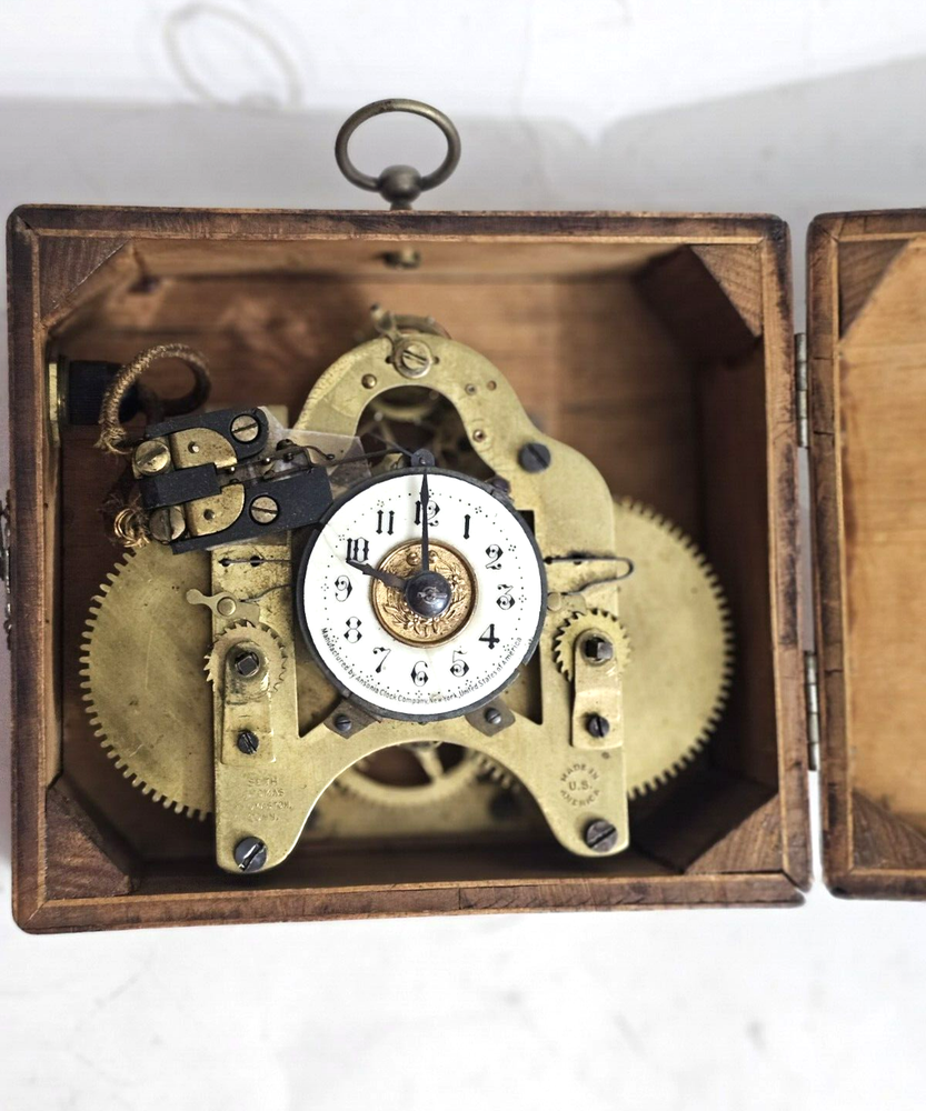 RARE ANTIQUE DYNAMITE EXPLOSIVE DETONATOR TIMER CLOCK WOODEN SWITCH BOX 1900'S