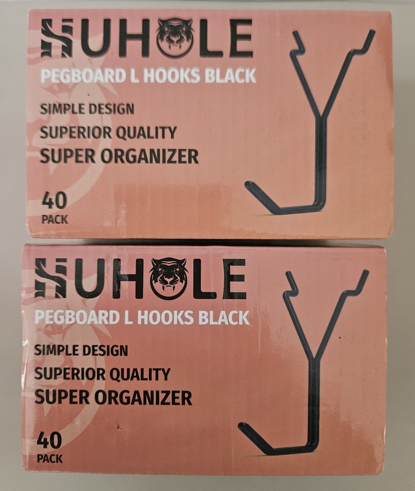 Pegboard L Hooks Black 2 Boxes - 79 Hooks In All