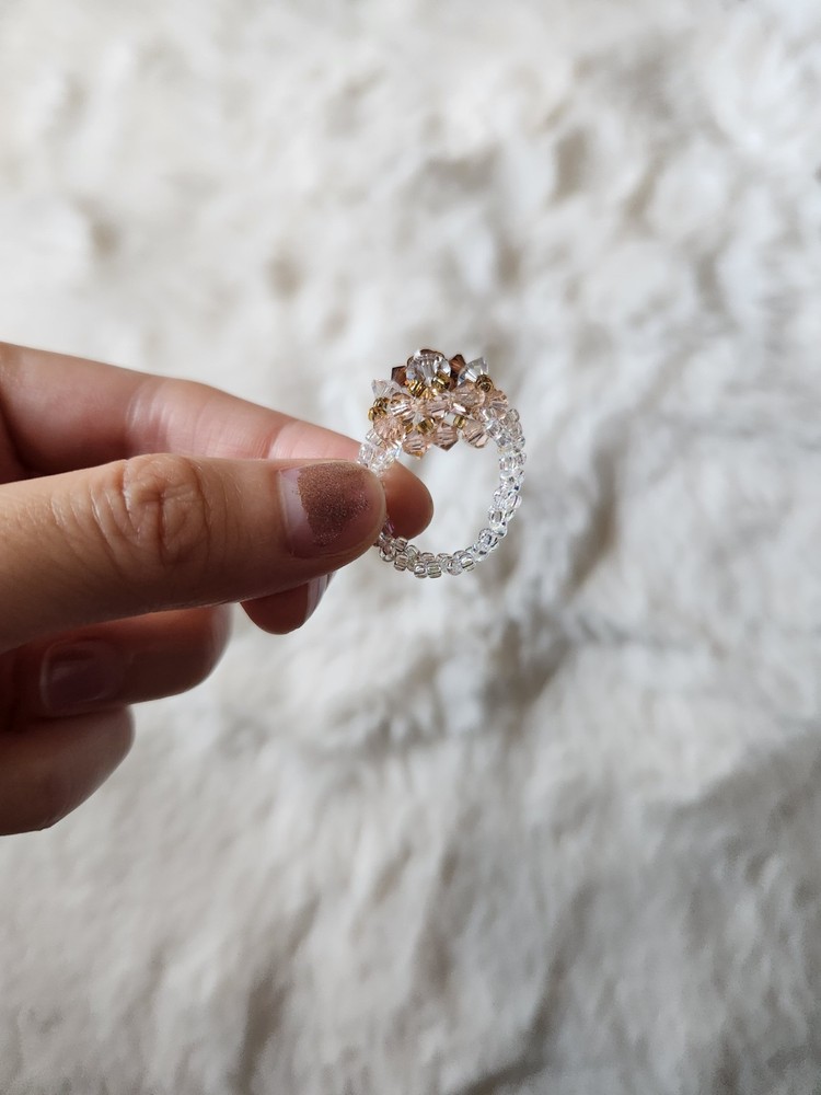 Handmade beaded floral pattern ring I made