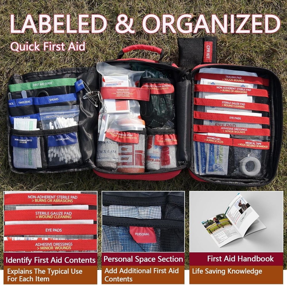 Comprehensive First Aid Kit with Labeled Compartments, Molle System