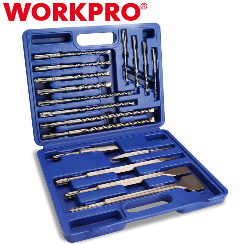 WORKPRO 17PC SDS-Plus Rotary Hammer Drill Bits Chisel Set Carbide-Tipped Masonry