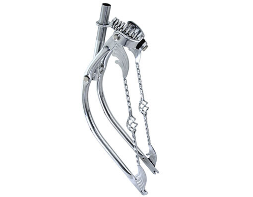 26 Bent Spring Fork 1 Inch W/Twisted Wing Cage Bars Chrome.