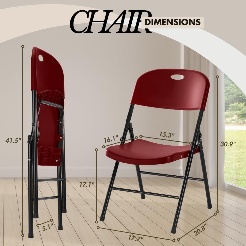 2-Pack Heavy Duty Plastic Folding Chair, 450 lbs Capacity Foldable Chairs