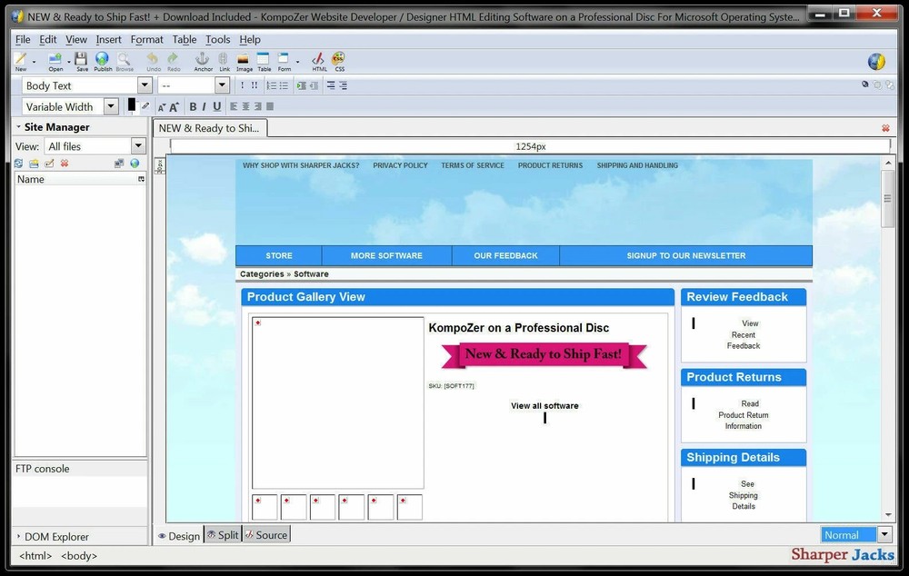 KompoZer Website Developer / Designer HTML Editing Software for Windows on USB