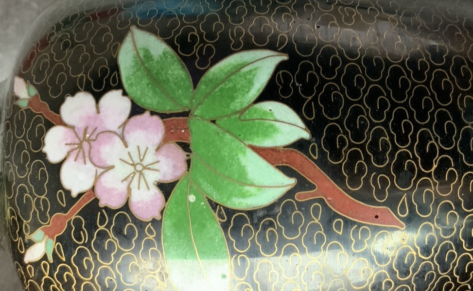 Lot Of 4 CLOISONNE Noir Enamel On Brass Variety Shapes Vases Vintage & Antique