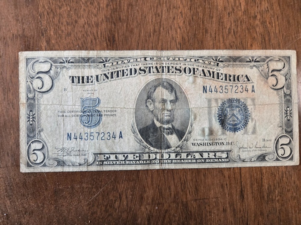Two $5 Silver Certificates - 1934C and 1953A
