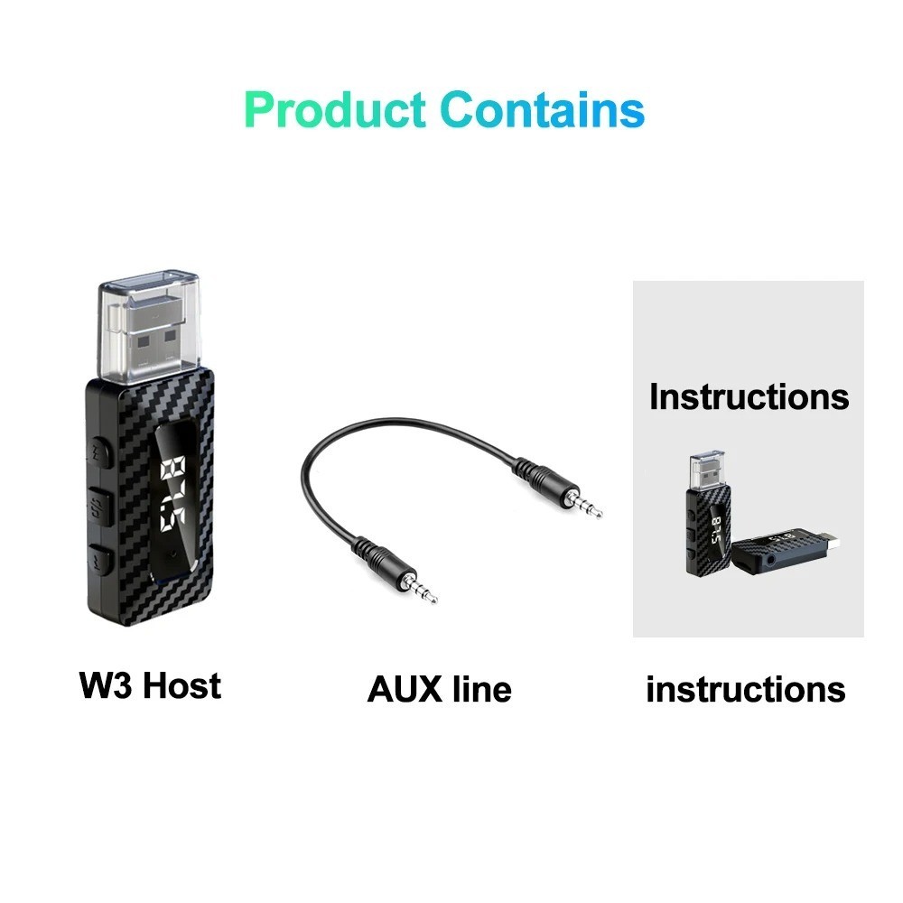3 in 1 Car Mini USB Transmitter Receiver Bluetooth 5.3 with LED Display
