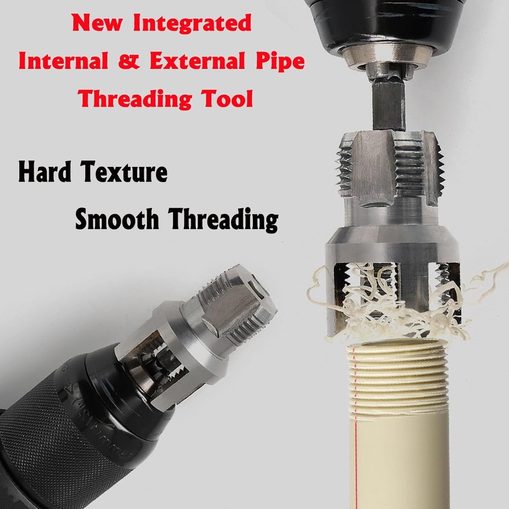 PVC Pipe Threader Kit, 3 Piece Set, 1/2" 3/4" NPT Sizes, Dual-Function Intern