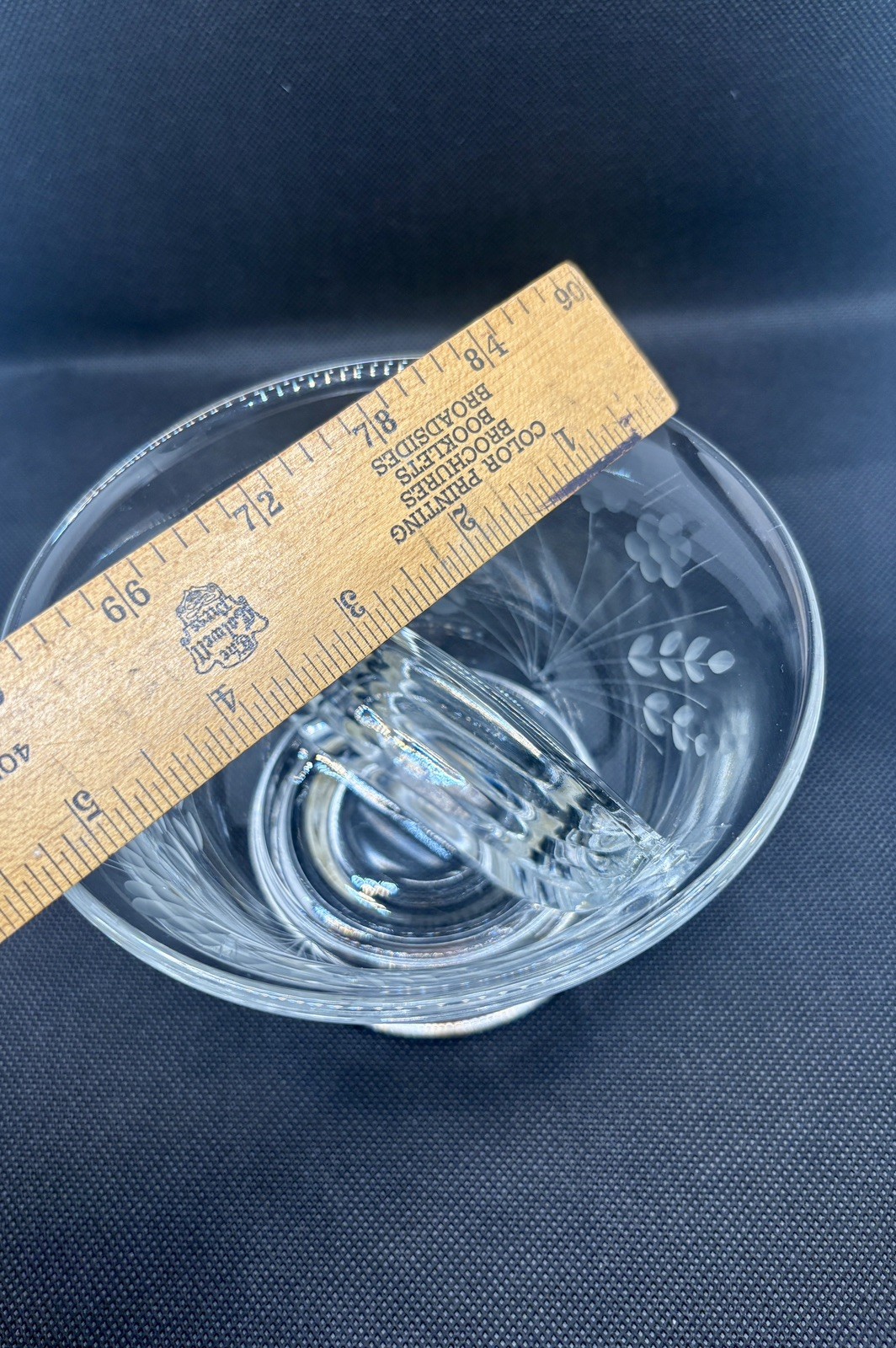 Floral Vintage Etched Glass Divided condiment Bowl with Sterling Silver Base