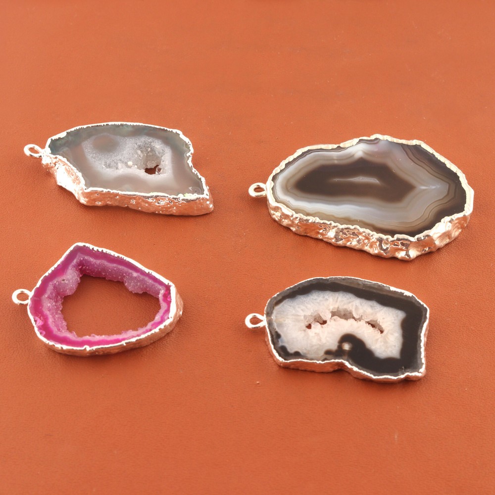 Gorgeous Geode Slice Druzy Silver Electroplated DIY Making Connectors Lot 4 Pcs