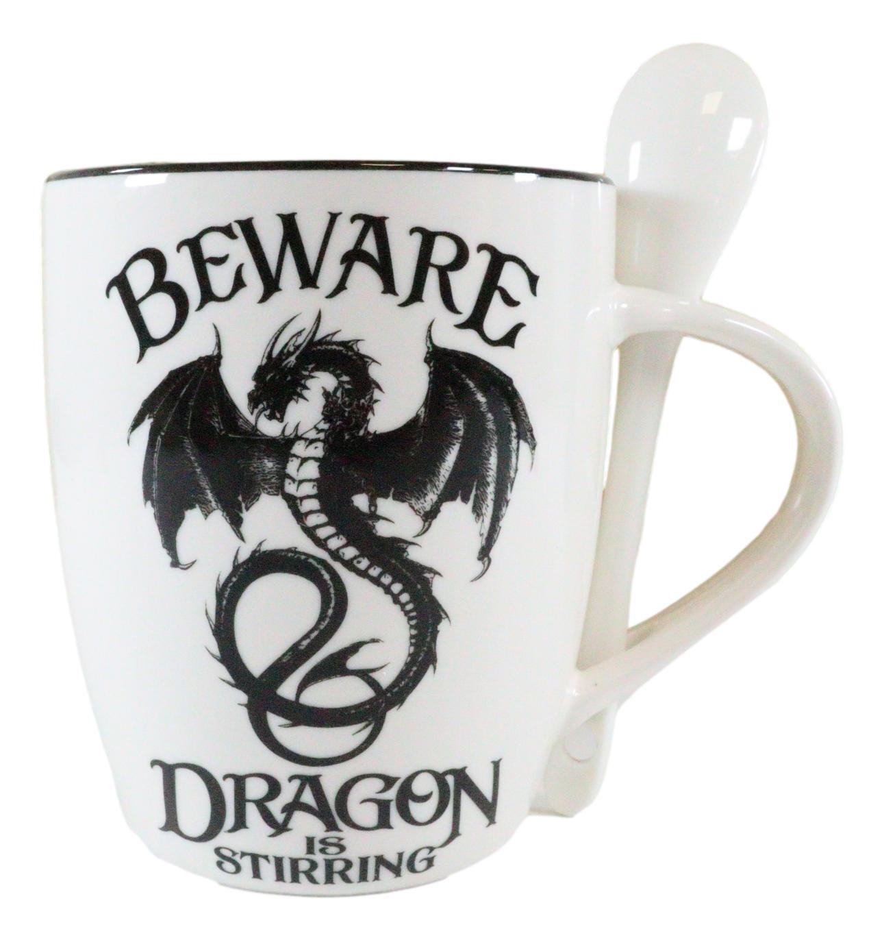 Ebros Altar Drake Beware Dragon Is Stirring Cocoa Tea Coffee Cup Mug & Spoon Set