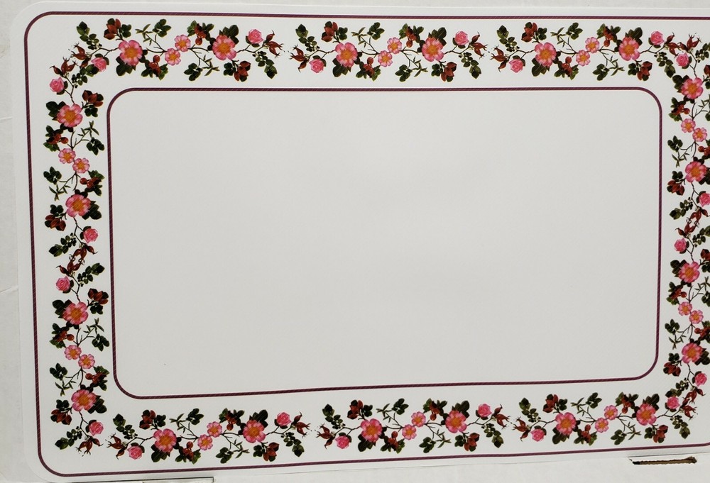 12 pc 3D Thin Plastic Set: 6 PLACEMATS & 6 COASTERS, PINK FLOWERS FRAME, Mirtex