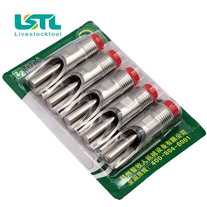 5pcs Stainless Steel Automatic Pig Nipple Drinker, Red Cap, Duckbilled, 1/2 inch