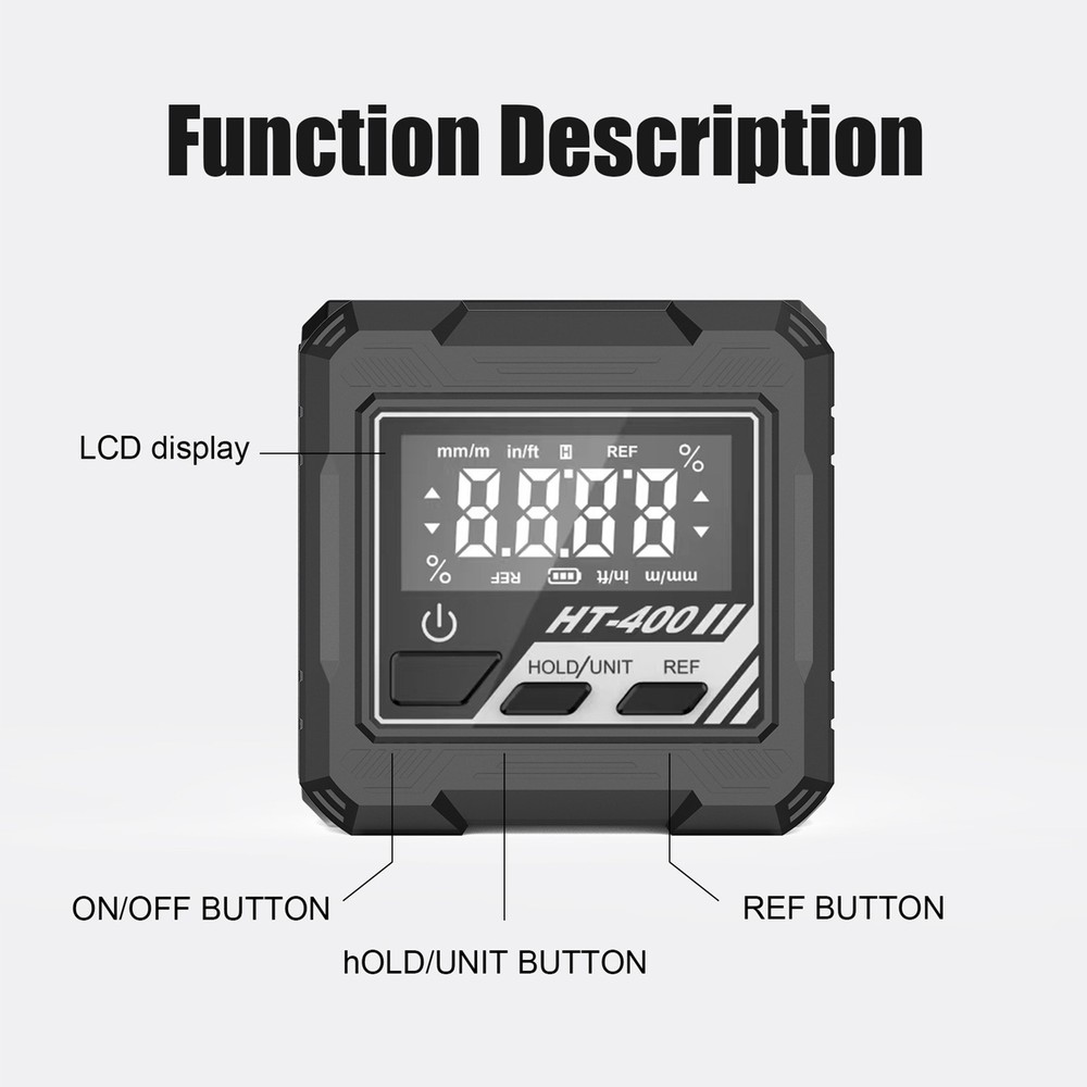 1-Digital Angle Finder Protractor Backlight Display Magnetic Base 0-360°