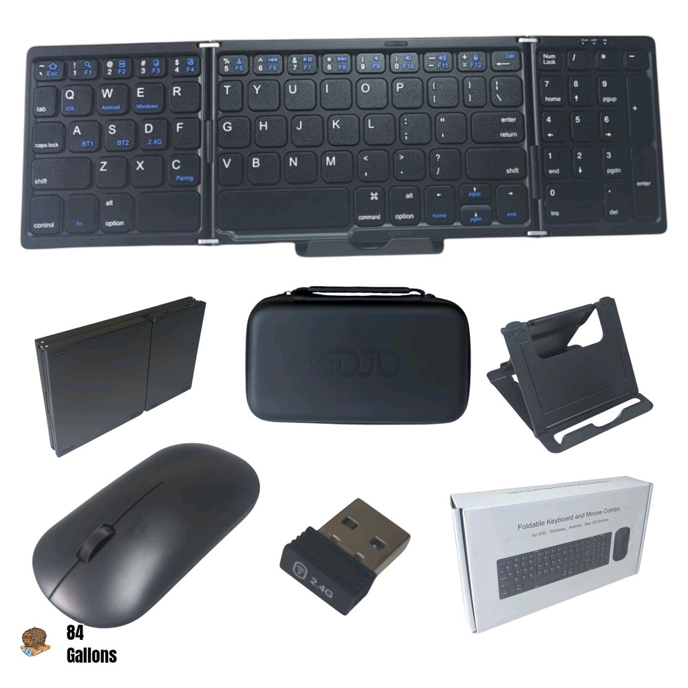 Rechargeable Foldable Keyboard & Mouse Combo with 2.4G Wifi + Bluetooth Connect