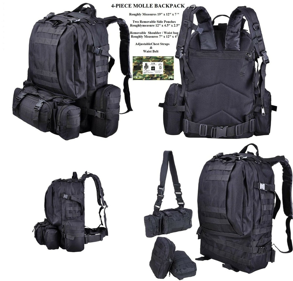 4 Piece MOLLE Backpack Black-NEW + FREE COOK SET NEW