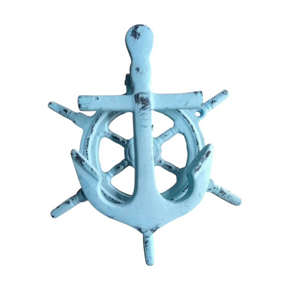 Nautical Beach Ocean Distressed Anchor Ship Wheel Door Knocker Cast Iron