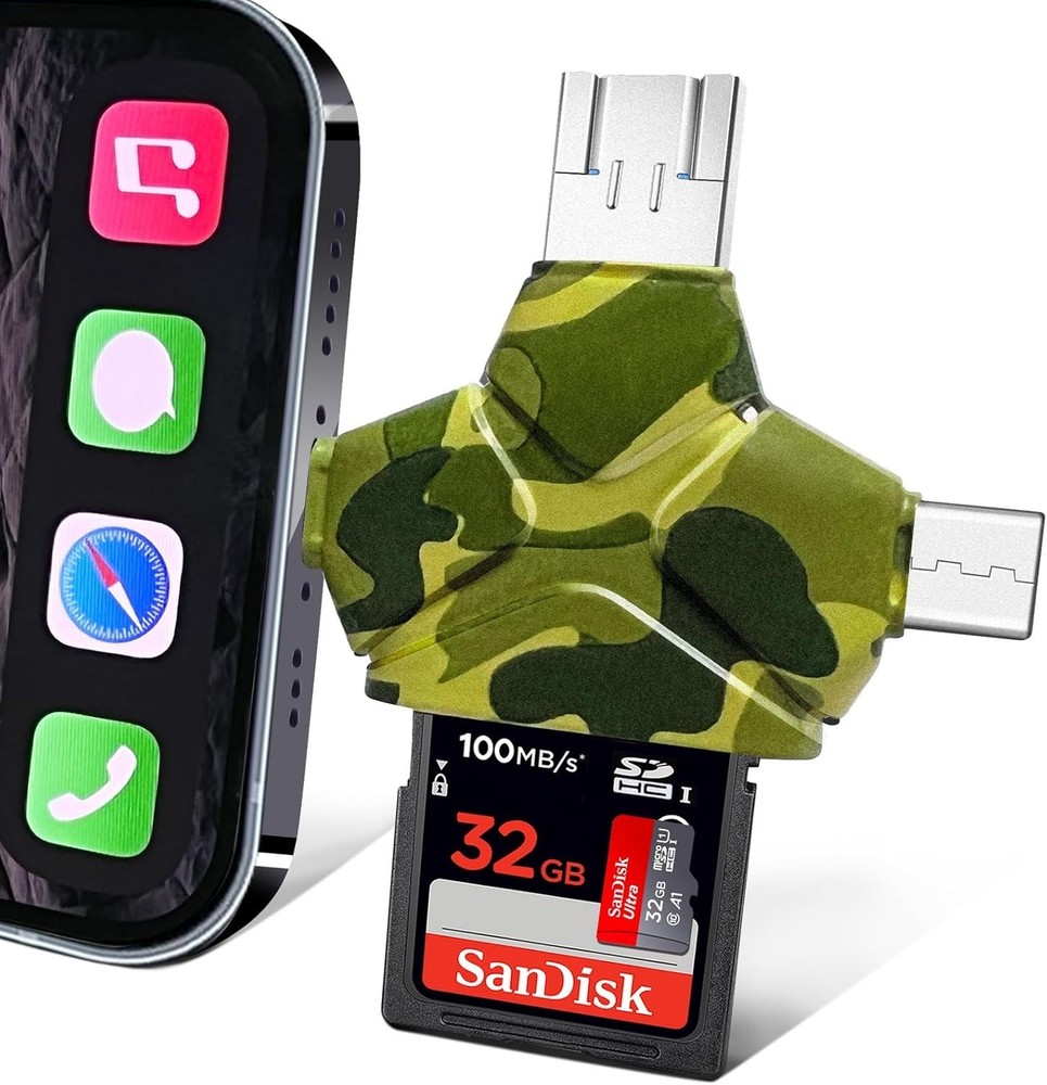 SD/Micro SD Card Reader for iPhone/iPad/Android/Mac/Computer/Camera, 4 in 1 T...