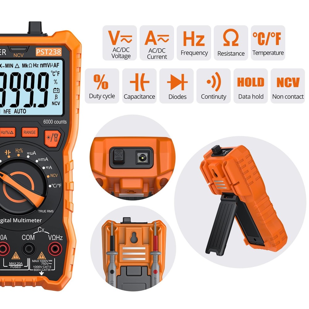 Proster Digital Multimeter 6000 Count - TRMS Voltmeter Multimetro Digital Auto R