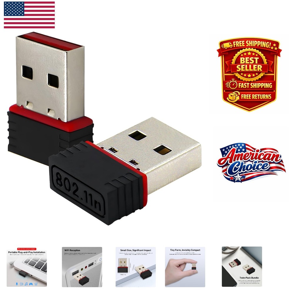 Compact 150Mbps Wireless USB WiFi Adapter for Enhanced Streaming – 2 Pack