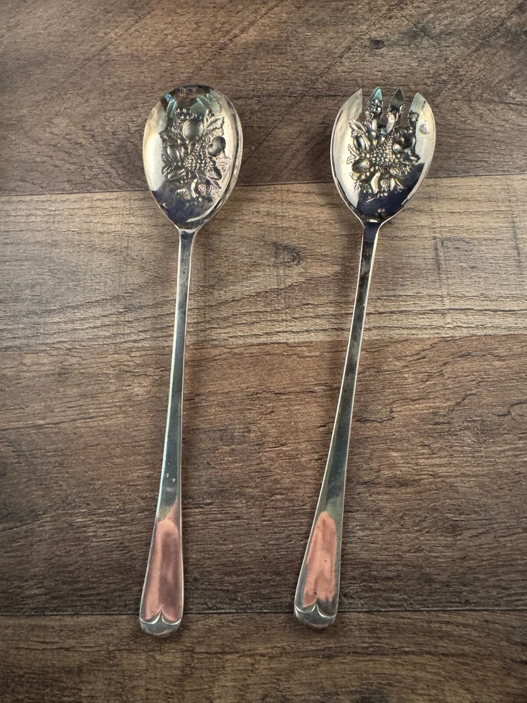 Sheffield Silverplated Salad Server Set Fork Spoon Rattail Pattern