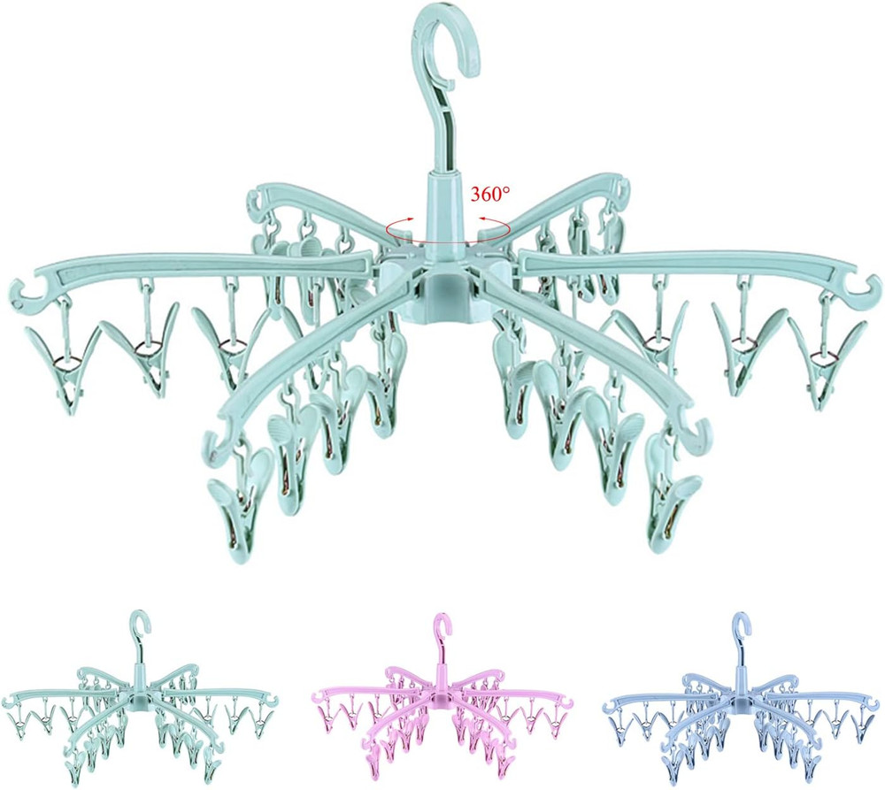 Foldable Drying Rack 24 Clips Rotating Sock Lingerie Dryer