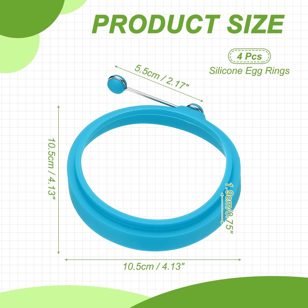 4 Pcs Round Egg Rings, Silicone Egg Pancake Rings Set, Blue
