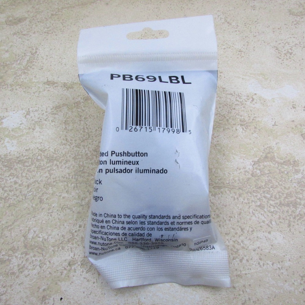 NuTone PB69LBL Wired Lighted Rectangular Black Pushbutton Doorbell Button