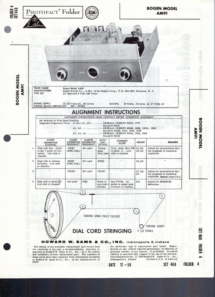 Bogen R710 Tuner-Sams Photofact Tech Docs