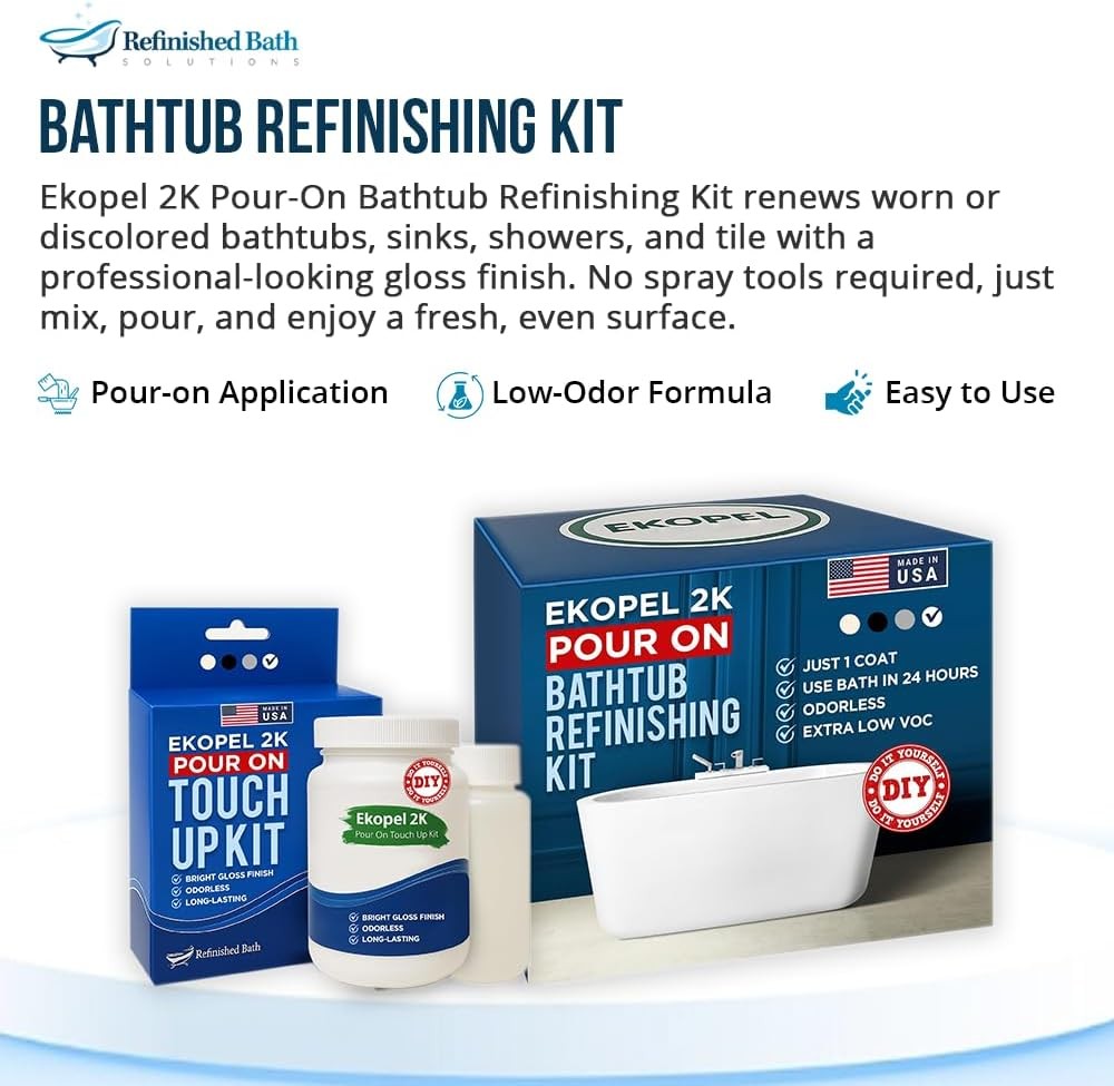 Ekopel 2K Bathtub Refinishing Kit - Pour On Bathtub Paint White Gloss Finish