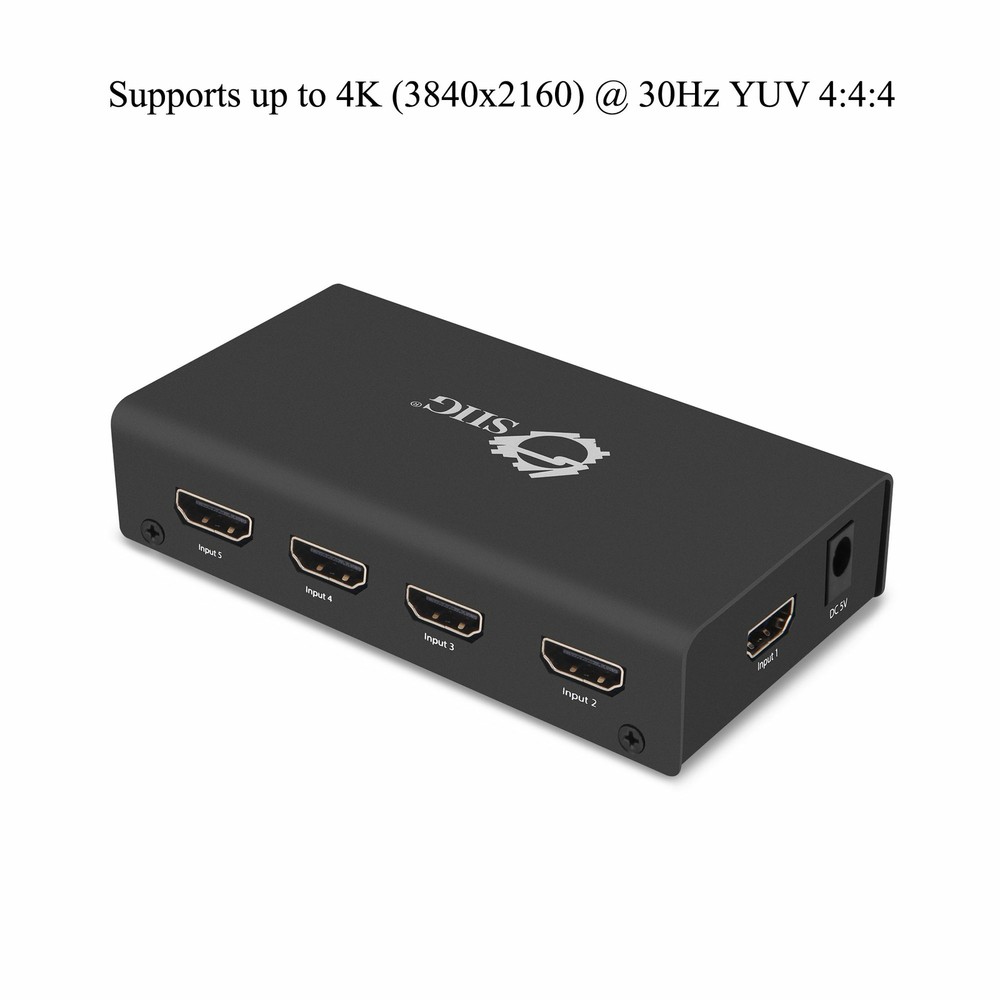 SIIG 5x1 HDMI Switcher 4K - Switch Inputs and Source Selector (CE-H23012-S1)