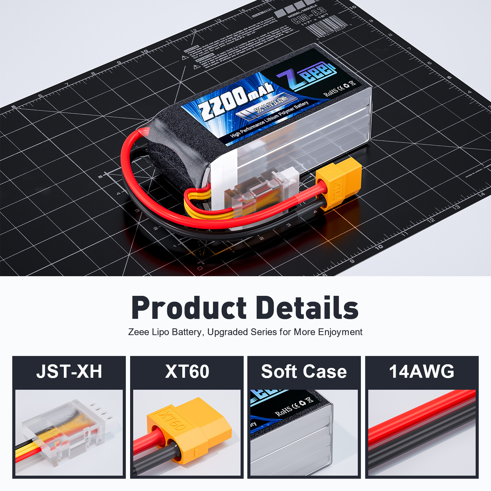 2x Zeee 3S Shorty Lipo Battery 2200mAh 11.1V 50C XT60 for RC Car Truck Heli Quad