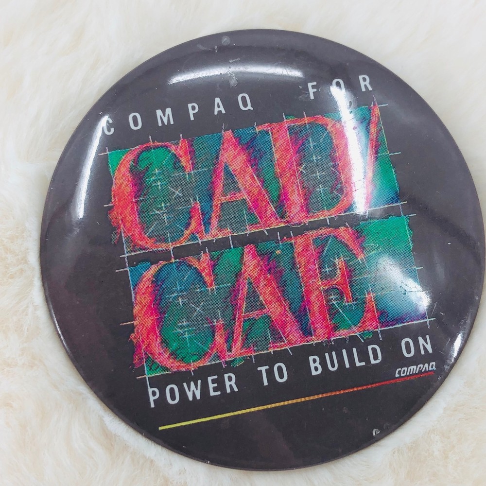 Vtg Compaq Computers CAD/CAE Software Promo Advertising Button Pin