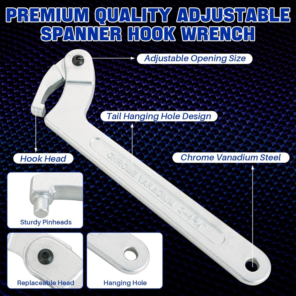 8PCS Adjustable C Pin Spanner Hook Wrench Tool Set, Chrome Vanadium Spanner N...