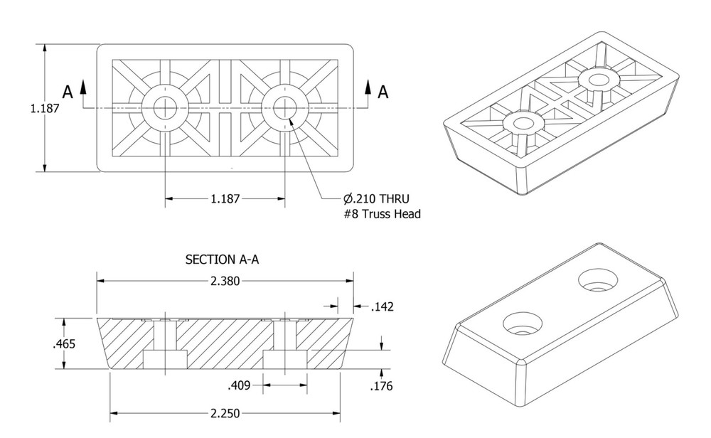 4 MEDIUM RECTANGLE GRAY RUBBER FEET - SOFAS, DESKS, CHAIRS, TABLES - US MADE