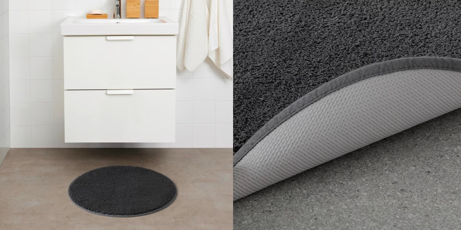 New Ikea SODERSJON Bath mat, dark gray/round, 22 "