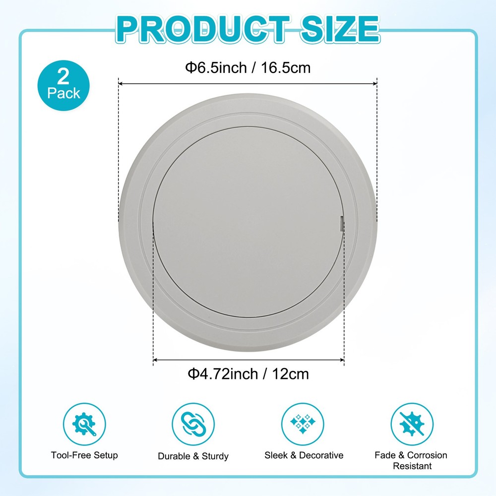 2-Pack Access Panel for Drywall, 5x5 Inch Round Plastic Removable [Gray]