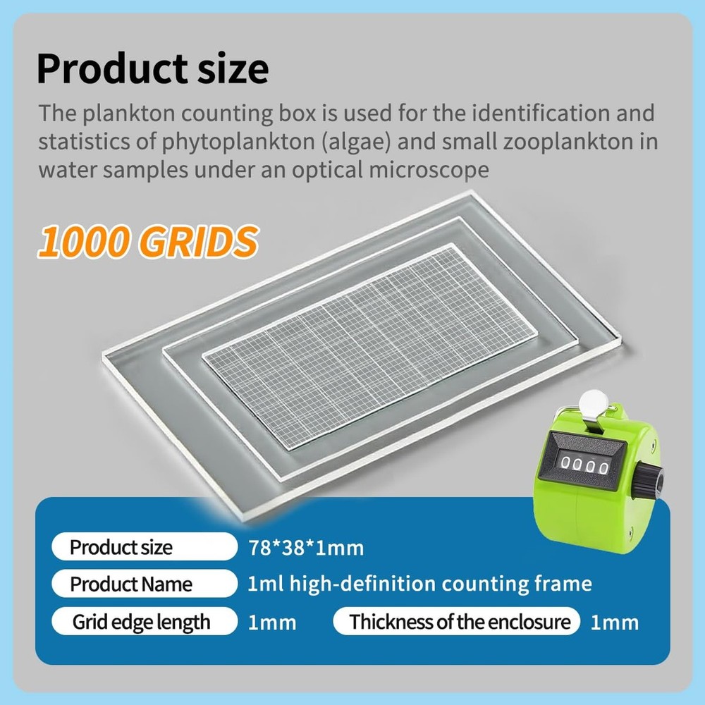 Plankton Counting Chamber with 100Pcs Microscope Slide & 1Pcs Handheld Tally ...